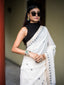 Ivory Jamdaani Saree with Grey Motifs and Striped Pallu