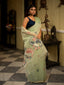 Whispers of Sage, Pure Muslin Jamdaani Saree