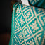 Deep Teal/ Kathhia Stitch Saree with Ivory Geometric Motifs