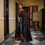 Charcoal Bishnupuri Silk Saree with Red Leaf Hand Block Print