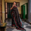 Charcoal Bishnupuri Silk Saree with Red Leaf Hand Block Print