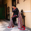 Black Hand Block Printed 4ply Bishnupuri Silk Saree with Floral Motifs