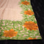 Ivory Bishnupur silk saree with hand painted yellow sunflower and green leaves