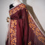 Kantha Vriksha Linen Saree – Deep Maroon with Mustard Kantha Embroidery