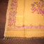 Kantha Vriksha Linen Saree – Mustard Ochre with Pink Kantha Embroidery