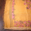 Kantha Vriksha Linen Saree – Mustard Ochre with Pink Kantha Embroidery
