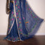 Kantha Vriksha Linen Saree – Deep Indigo Blue with multicolour Hand Kantha Embroidery