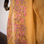 Kantha Vriksha Linen Saree – Mustard Ochre with Pink Kantha Embroidery