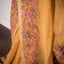 Kantha Vriksha Linen Saree – Mustard Ochre with Pink Kantha Embroidery