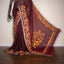 Kantha Vriksha Linen Saree – Deep Maroon with Mustard Kantha Embroidery