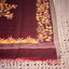 Kantha Vriksha Linen Saree – Deep Maroon with Mustard Kantha Embroidery