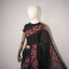 Kantha Vriksha Linen Saree – Midnight Black with Crimson & Ivory Kantha Embroidery