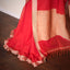 Vermilion Red - Svarna Rekha Handwoven Cotton Saree