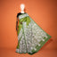 KathaChitra Tussar Silk Saree – Olive Green with White Floral Jaal