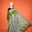KathaChitra Tussar Silk Saree – Olive Green with White Floral Jaal