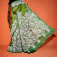 KathaChitra Tussar Silk Saree – Olive Green with White Floral Jaal