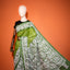 KathaChitra Tussar Silk Saree – Olive Green with White Floral Jaal