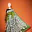 KathaChitra Tussar Silk Saree – Olive Green with White Floral Jaal