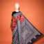 KathaChitra Tussar Silk Saree – Deep Maroon & Charcoal with Geometric Floral Jaal