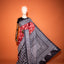 KathaChitra Tussar Silk Saree – Deep Maroon & Charcoal with Geometric Floral Jaal