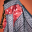 KathaChitra Tussar Silk Saree – Deep Maroon & Charcoal with Geometric Floral Jaal