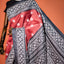 KathaChitra Tussar Silk Saree – Deep Maroon & Charcoal with Geometric Floral Jaal