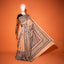 KathaChitra Tussar Silk Saree – Natural Beige with Indigo Ornamental Jaal
