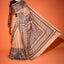KathaChitra Tussar Silk Saree – Natural Beige with Indigo Ornamental Jaal
