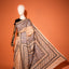 KathaChitra Tussar Silk Saree – Natural Beige with Indigo Ornamental Jaal