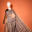 KathaChitra Tussar Silk Saree – Natural Beige with Indigo Ornamental Jaal