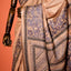 KathaChitra Tussar Silk Saree – Natural Beige with Indigo Ornamental Jaal