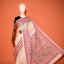 KathaChitra Tussar Silk Saree – Ivory Beige with Crimson Floral Vines