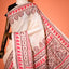 KathaChitra Tussar Silk Saree – Ivory Beige with Crimson Floral Vines