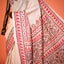 KathaChitra Tussar Silk Saree – Ivory Beige with Crimson Floral Vines