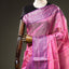 Rose Pink Pure Chanderi Silk Saree – Purple & Silver Zari Border