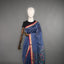 Rangrekha Greyish Blue Silk Cotton Jamdani Saree – Crimson-Edged Gold Zari Border