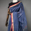 Rangrekha Greyish Blue Silk Cotton Jamdani Saree – Crimson-Edged Gold Zari Border