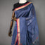 Rangrekha Greyish Blue Silk Cotton Jamdani Saree – Crimson-Edged Gold Zari Border