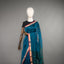 Rangrekha Ocean Teal Silk Cotton Jamdani Saree – Crimson-Edged Gold Zari Border