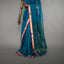 Rangrekha Ocean Teal Silk Cotton Jamdani Saree – Crimson-Edged Gold Zari Border