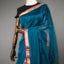 Rangrekha Ocean Teal Silk Cotton Jamdani Saree – Crimson-Edged Gold Zari Border
