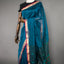Rangrekha Ocean Teal Silk Cotton Jamdani Saree – Crimson-Edged Gold Zari Border