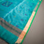 Rangrekha Peacock Teal Silk Cotton Jamdani Saree – Green-Edged Gold Zari Border