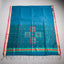 Rangrekha Ocean Teal Silk Cotton Jamdani Saree – Crimson-Edged Gold Zari Border