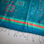 Rangrekha Ocean Teal Silk Cotton Jamdani Saree – Crimson-Edged Gold Zari Border
