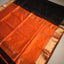 Black & Orange Maheshwari Silk Saree – Antique Gold Zari Border & Contrast Pallu