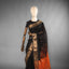 Black & Orange Maheshwari Silk Saree – Antique Gold Zari Border & Contrast Pallu
