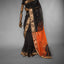 Black & Orange Maheshwari Silk Saree – Antique Gold Zari Border & Contrast Pallu