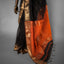 Black & Orange Maheshwari Silk Saree – Antique Gold Zari Border & Contrast Pallu