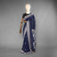 Navy Blue Cotton Jamdani Saree - White Floral Motifs & Woven Border